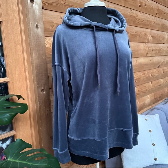 Navy Blue Soft Velour Pullover Athleisure Drawstring Hoodie Women’s Size L - Picture 4 of 9